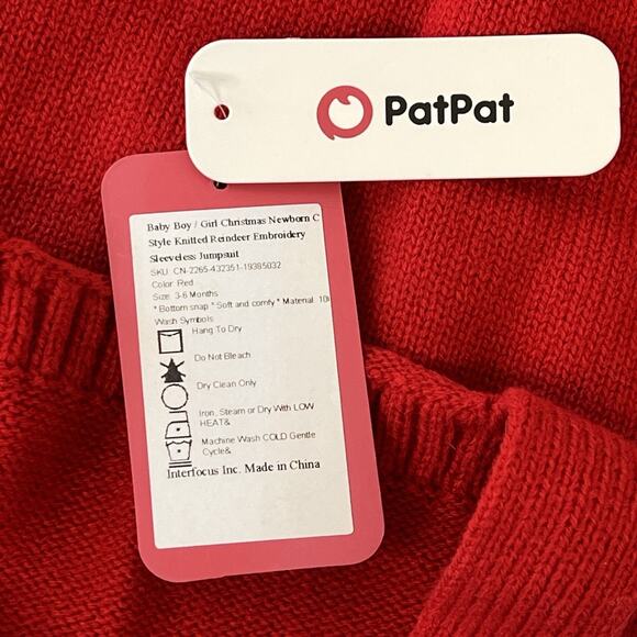 Patpat unisex Christmas‎ newborn knitted reindeer embroidery sleeveless jumpsuit - Picture 4 of 4